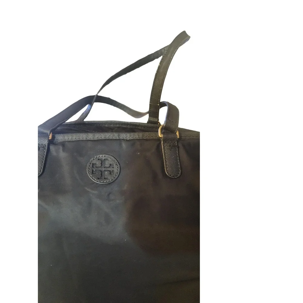 Tory Burch Ella Black Nylon Diaper Bag Tote with Saffiano Leather Trim